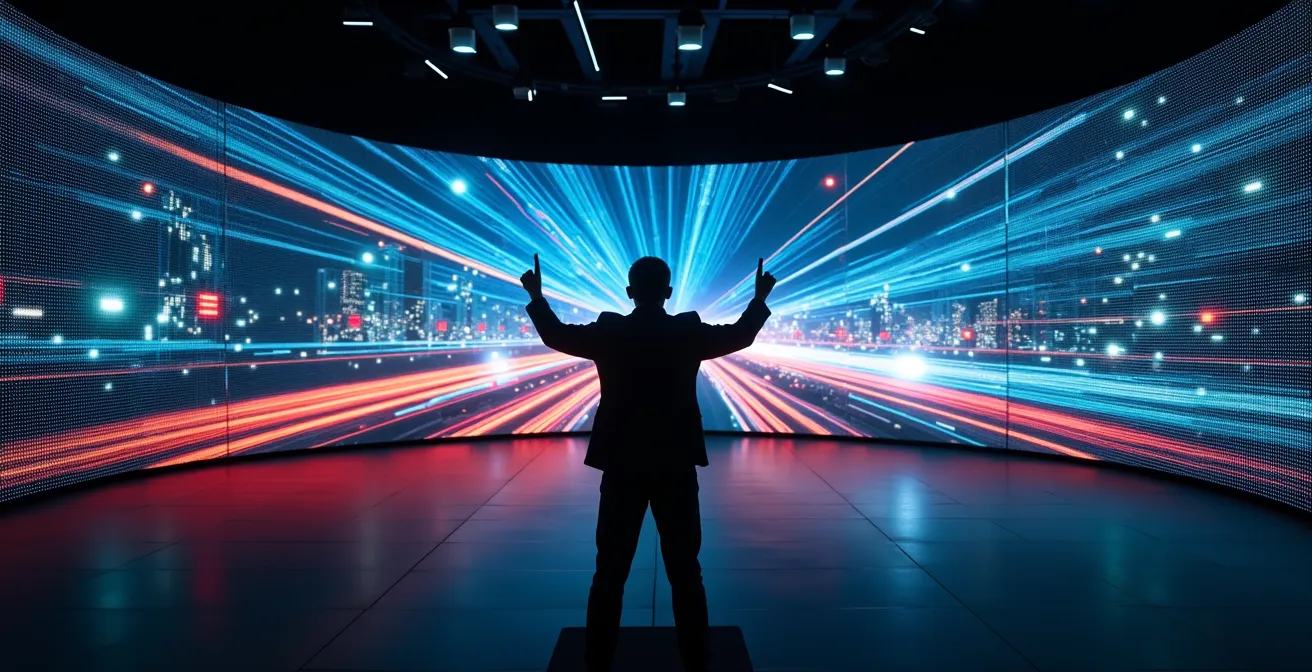 Futuristic traffic control center with AI systems managing urban flow through holographic displays