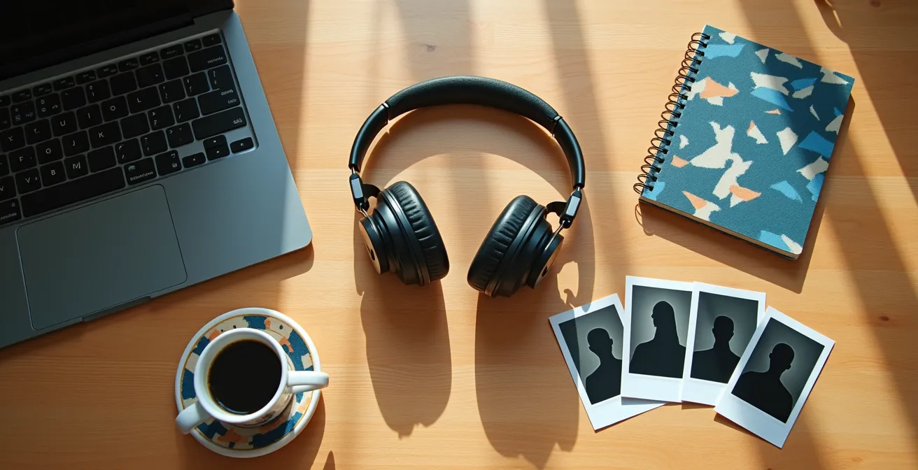 Various digital connection methods displayed through creative workspace arrangement