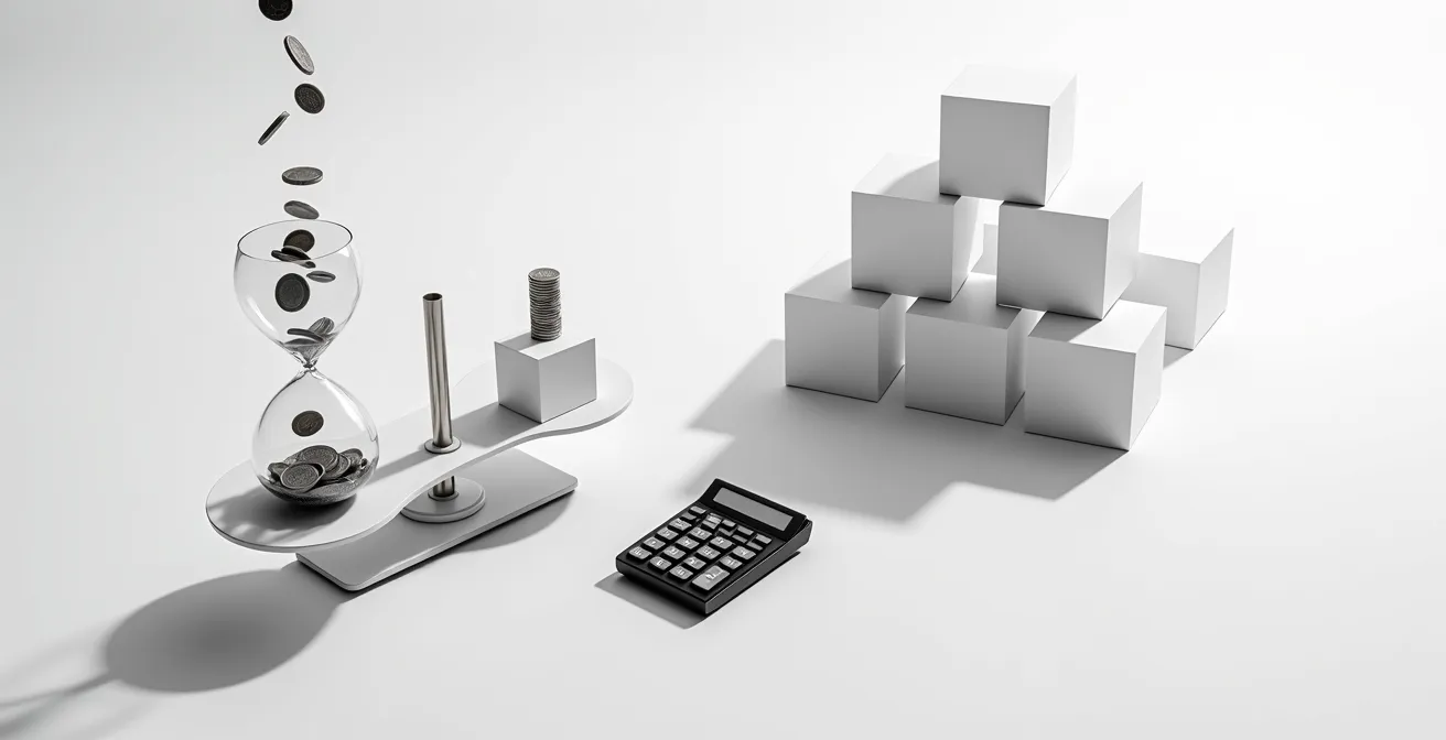 Abstract visualization of cash flow with symbolic elements representing inventory management