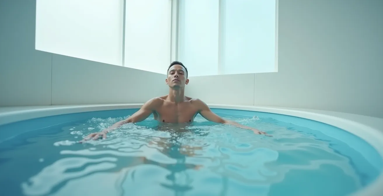 Athlete in ice bath showing recovery process after intense training