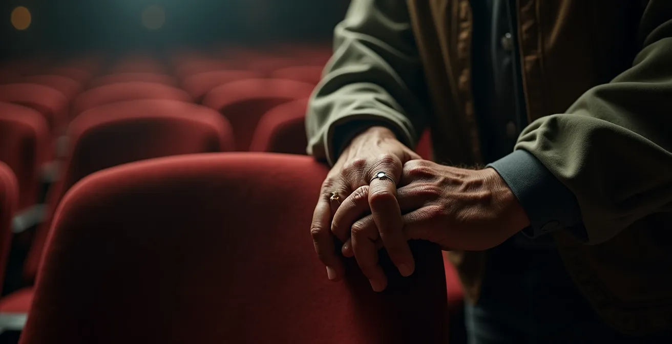 Empty theater seats in dim lighting suggesting financial struggles