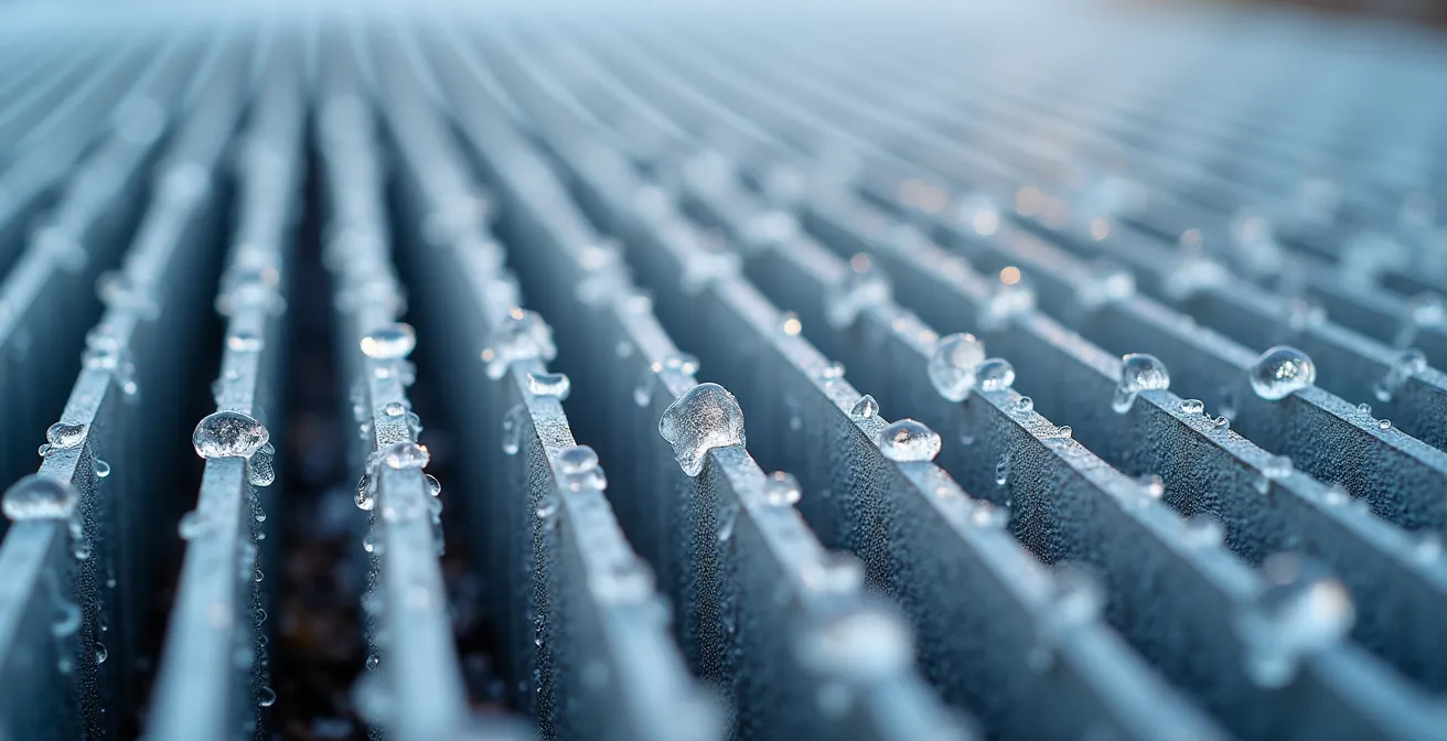 Close-up view of heat pump coil showing seasonal efficiency patterns