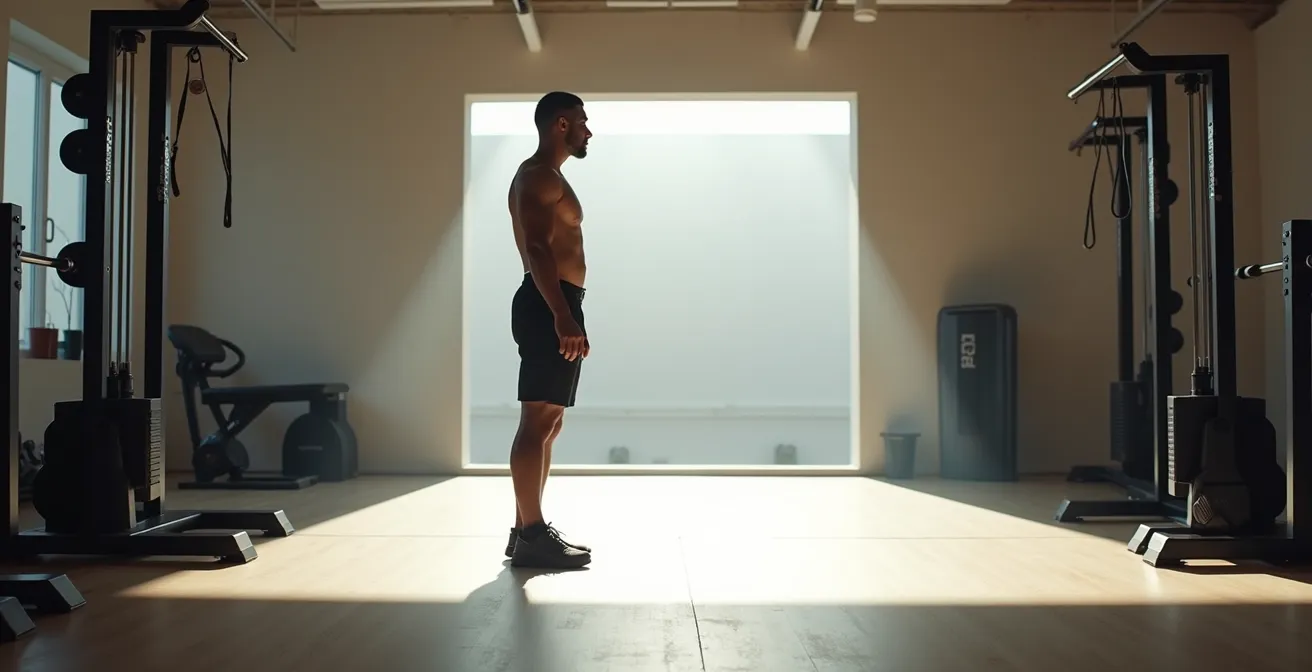 Athletic person checking recovery metrics before workout in gym environment