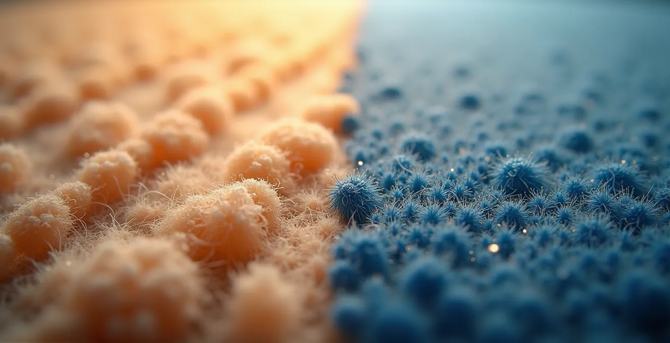 Extreme close-up comparison of merino wool and synthetic fabric textures