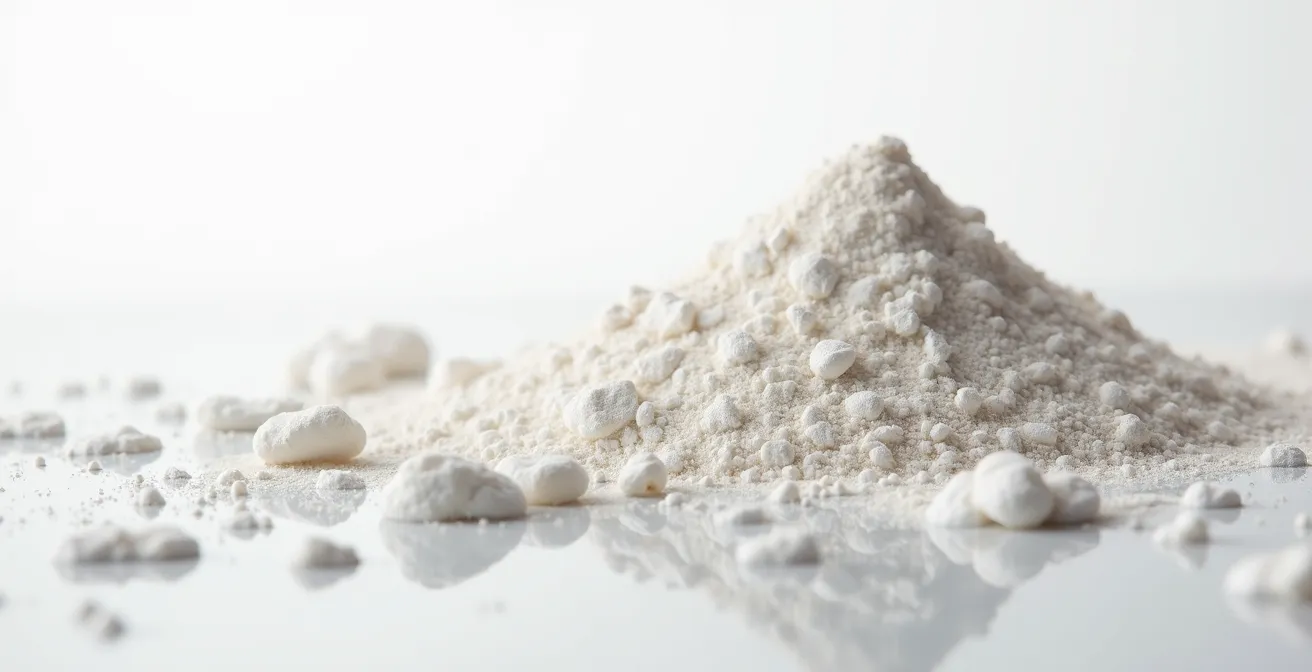 Extreme close-up of collagen powder and magnesium crystals showing texture