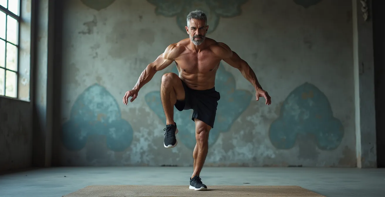 Weekend warrior performing preventive exercise routine for injury prevention