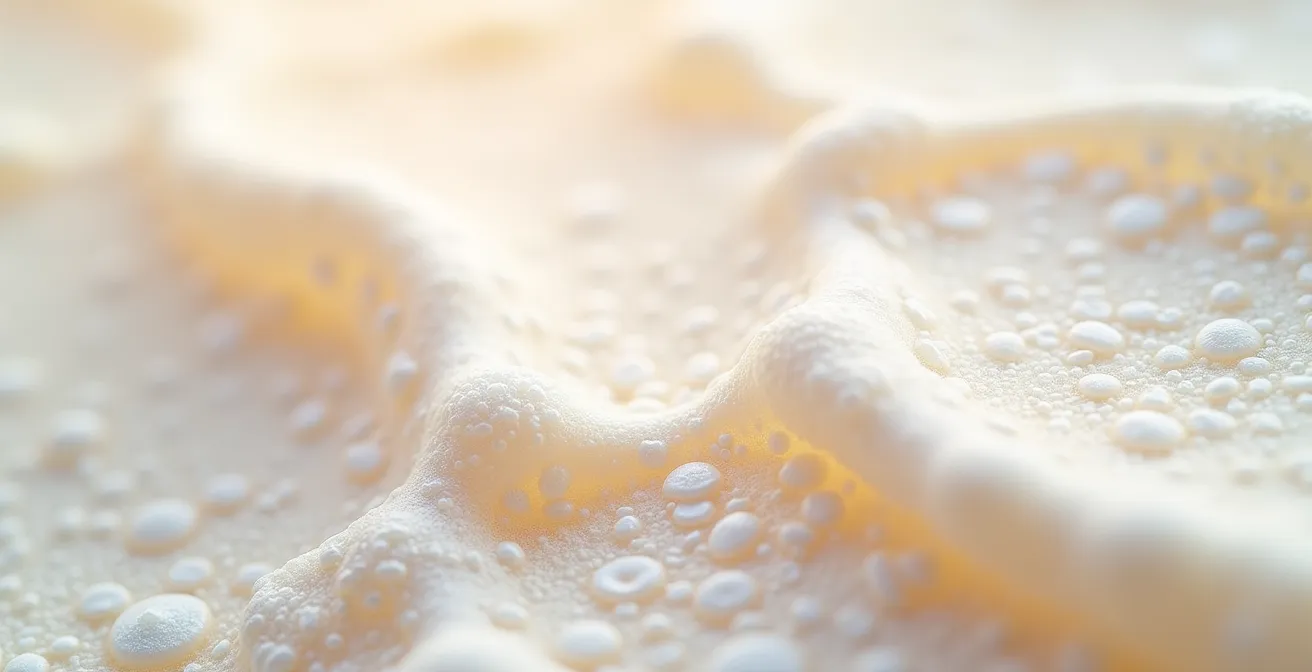 Extreme close-up of mineral sunscreen texture showing zinc oxide particles