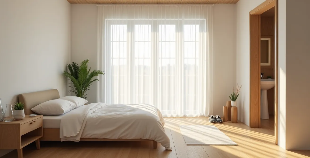 Peaceful morning routine environment with natural light and organized personal space