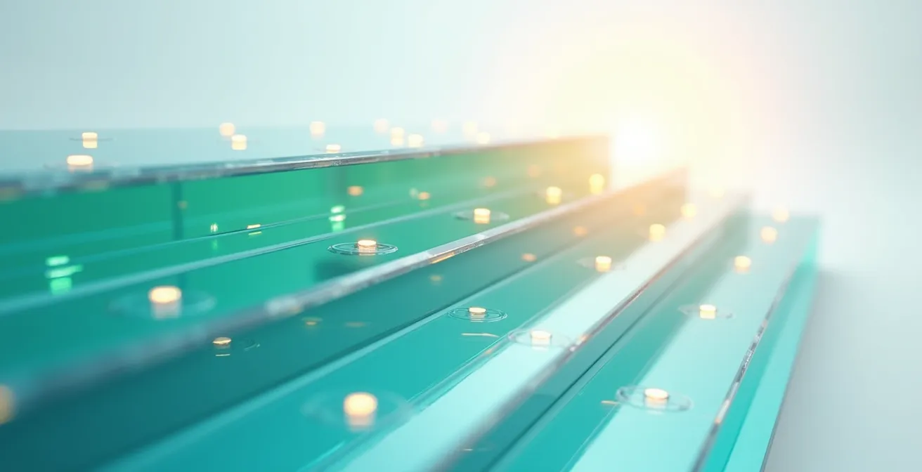 Abstract visualization of network security layers protecting smart home devices