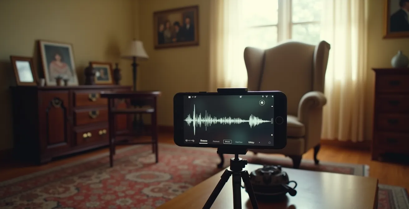 Professional smartphone recording setup for oral history interview