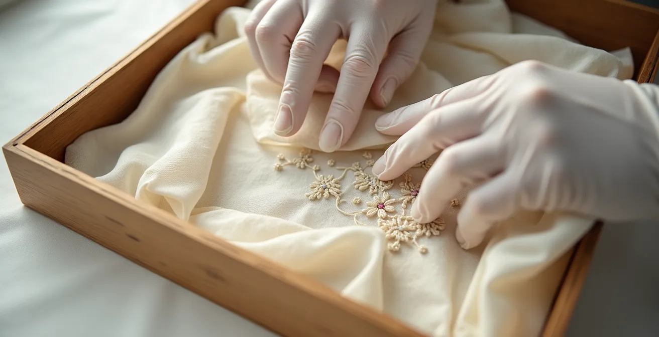 Professional archival storage system for vintage haute couture preservation